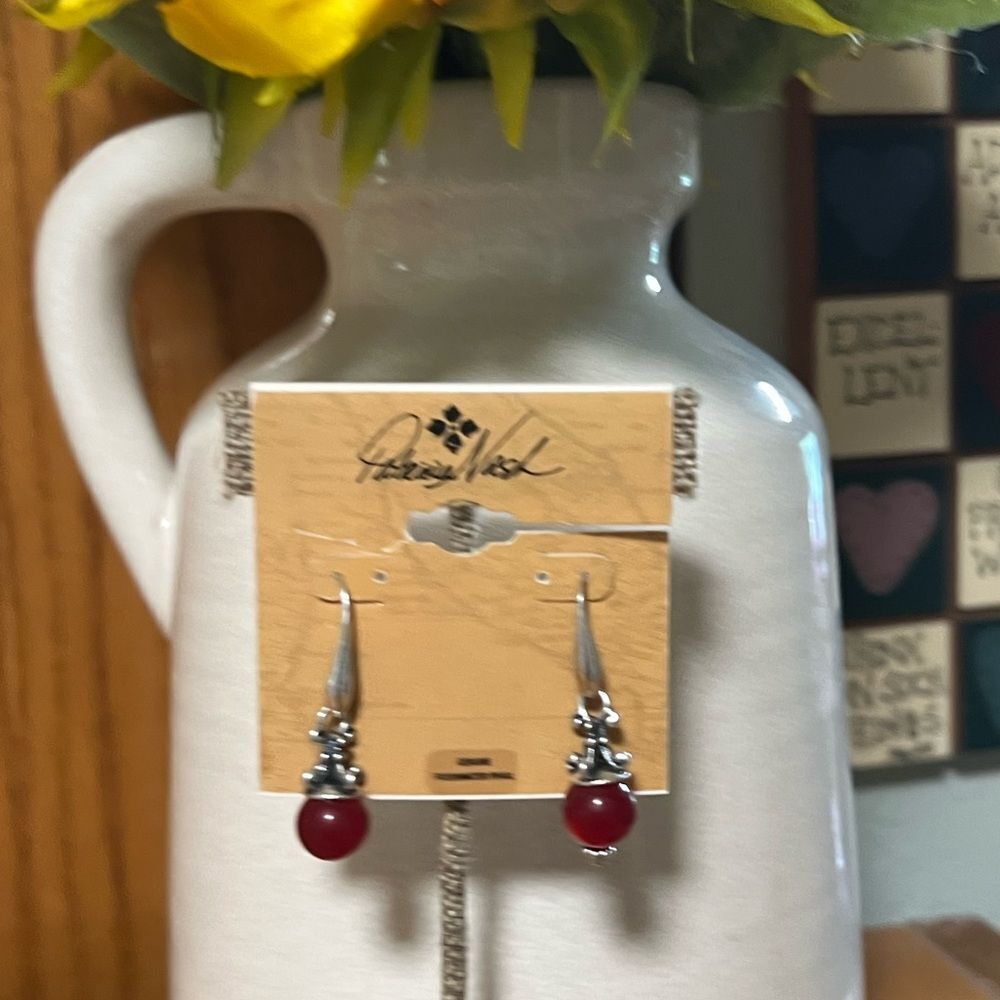 Patricia Nash Silver and Red Bead Fishhook Earrings #PNER